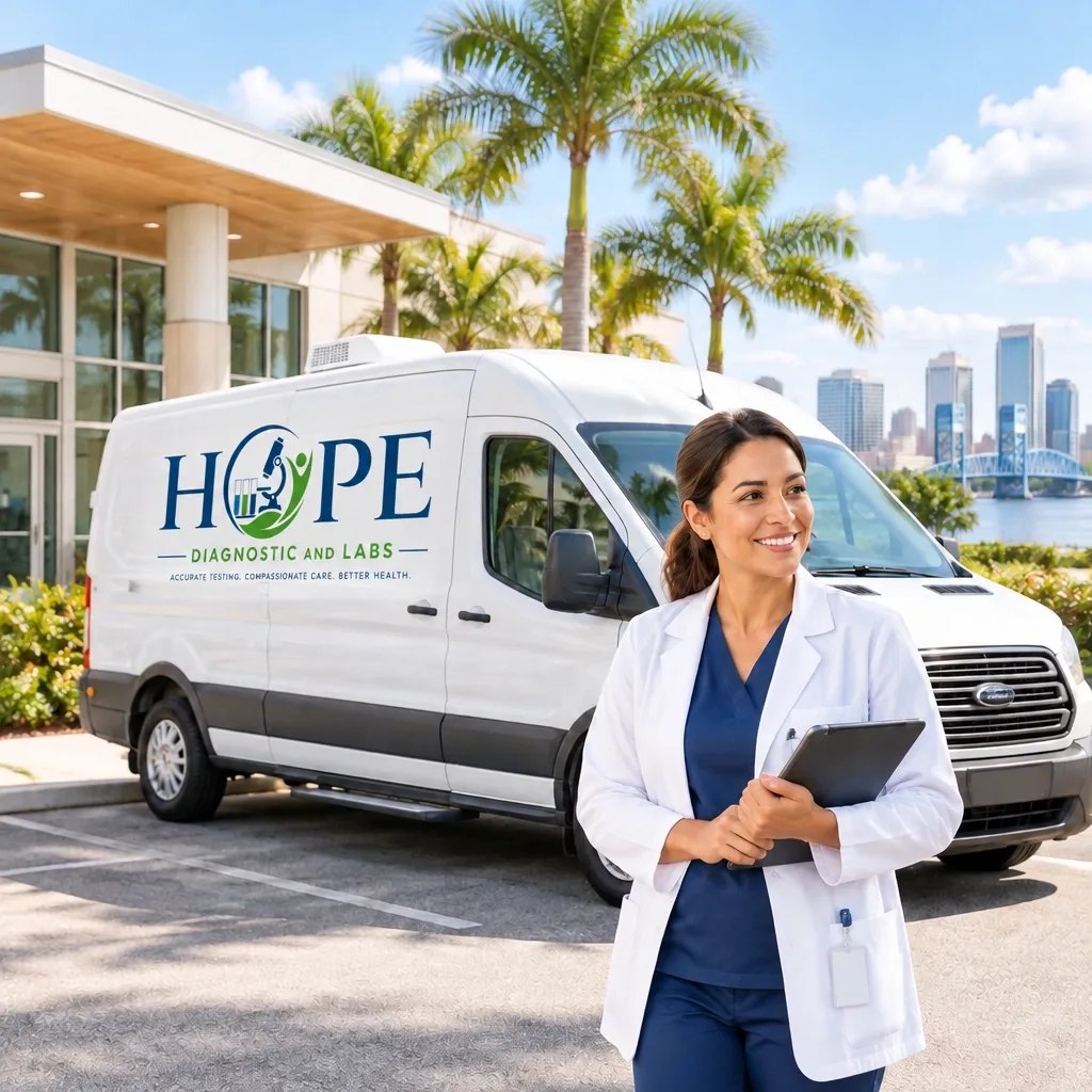 Mobile testing vehicle outside a clinic